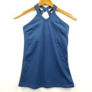 KiraGrace Top Women Medium Blue Strappy Back built in Bra Yoga Athleisure Shirt